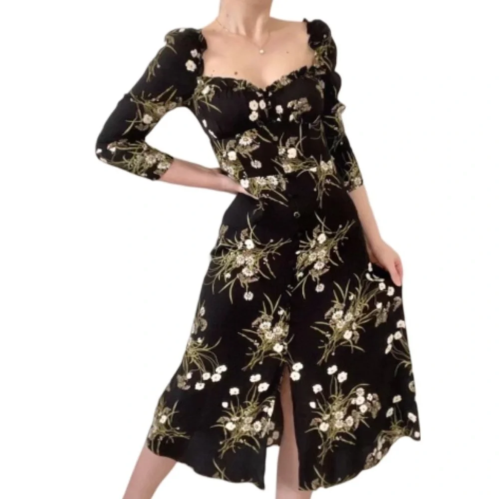 Reformation Fairway Floral Dress | Quarter sleeve | Black & Green NWT | Size 12 - Picture 3 of 9